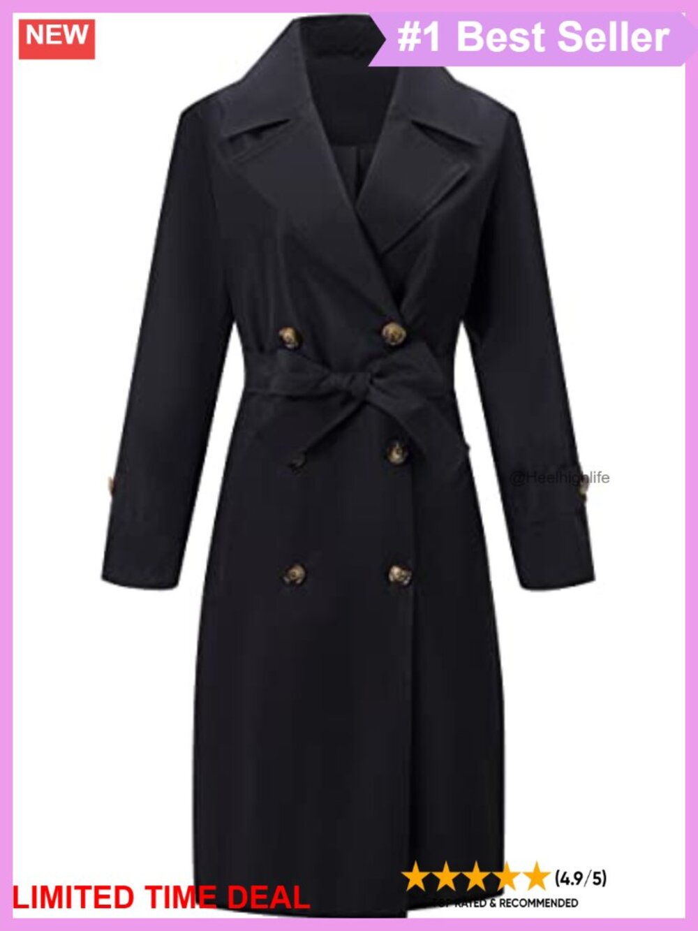 RISISSIDA Women Double-Breasted Trench Coat Water Resistant